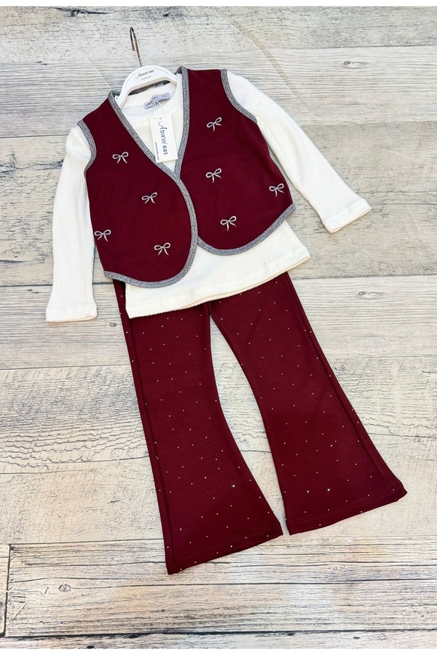 Ribbon Embroidered Y Vest Set Set