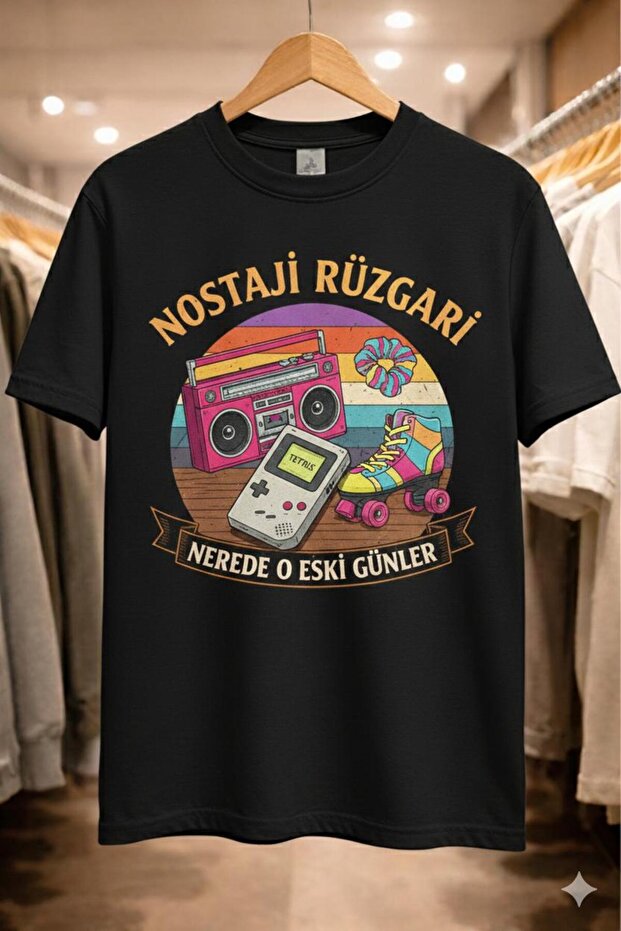 Nostalgia Wind (Short Sleeve Crew Neck Soft Cotton Textured Supreme Combed Cotton Black T-Shirt)
