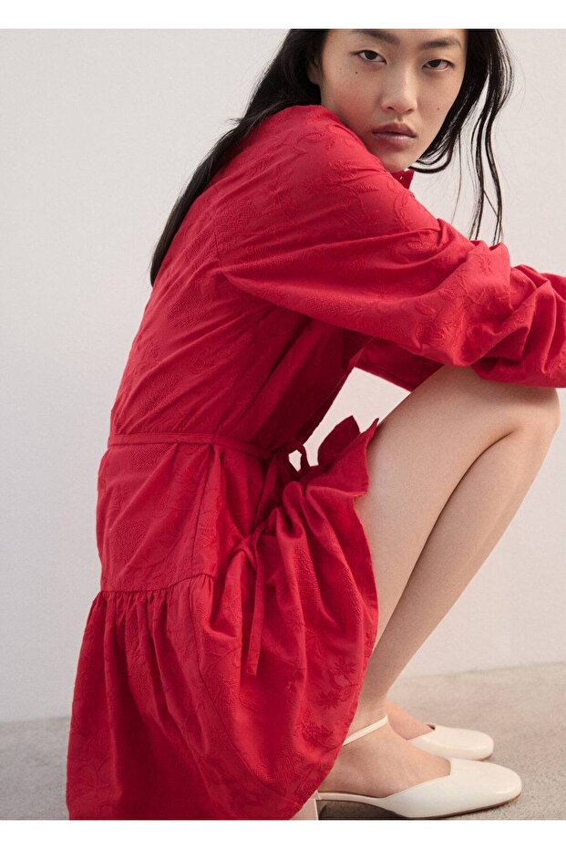 İşlemeli gömlek elbise - 5