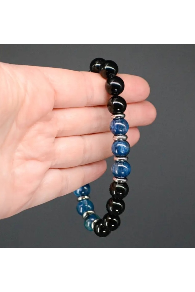 Black Tourmaline Blue Tiger's Eye Natural Stone Bracelet 8 mm and Natural Stone Piece
