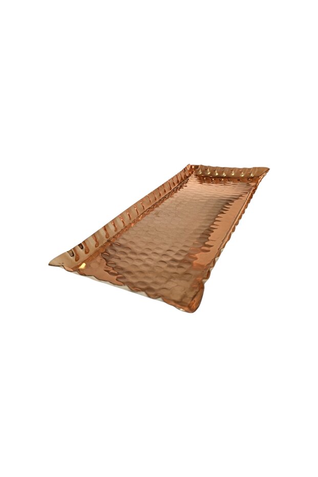 صينية نحاسية مصنوعة يدويًا - مزخرفة بنقوش مطروقة، صينية عرض مستطيلة الشكل. 32 × 12 سم - 3