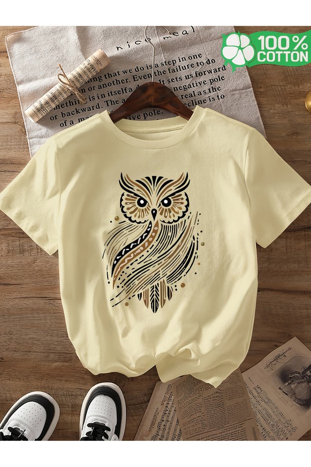 Unisex Oversized Owl Printed T-Shirt - Owl T-Shirt