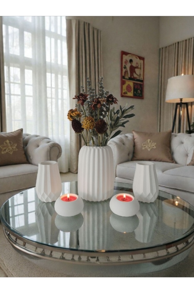 5-Piece Modern Decorative Vase & Candle Holder Set | Large Size Living Room & Office Decor Height 18 cm