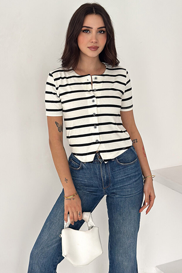 Women's Striped Button Detail Blouse – Line Touch
