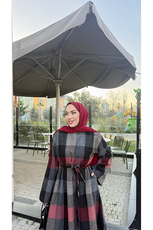 Ekose Desenli Elbise - 3