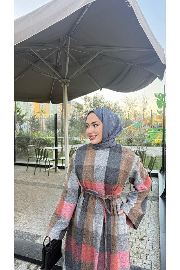 Ekose Desenli Elbise - 3