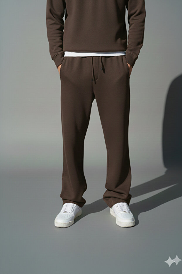 Unisex 3-Yarn Thick Winter Fleece-Lined Baggy Sweatpants | Oversized Relaxed Fit Normal Waist Jogger Pants