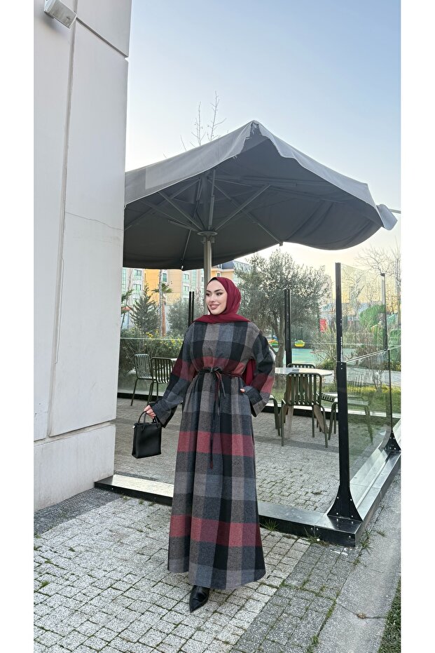 Ekose Desenli Elbise - 2