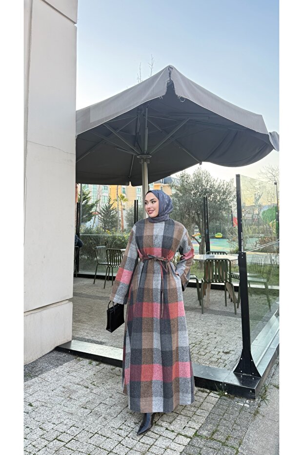 Ekose Desenli Elbise - 2