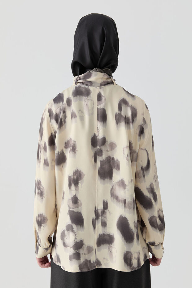 Fırça Desenli Bluz - Krem - 5