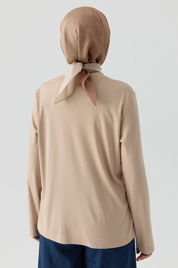 Örme Bluz - Bej - 4