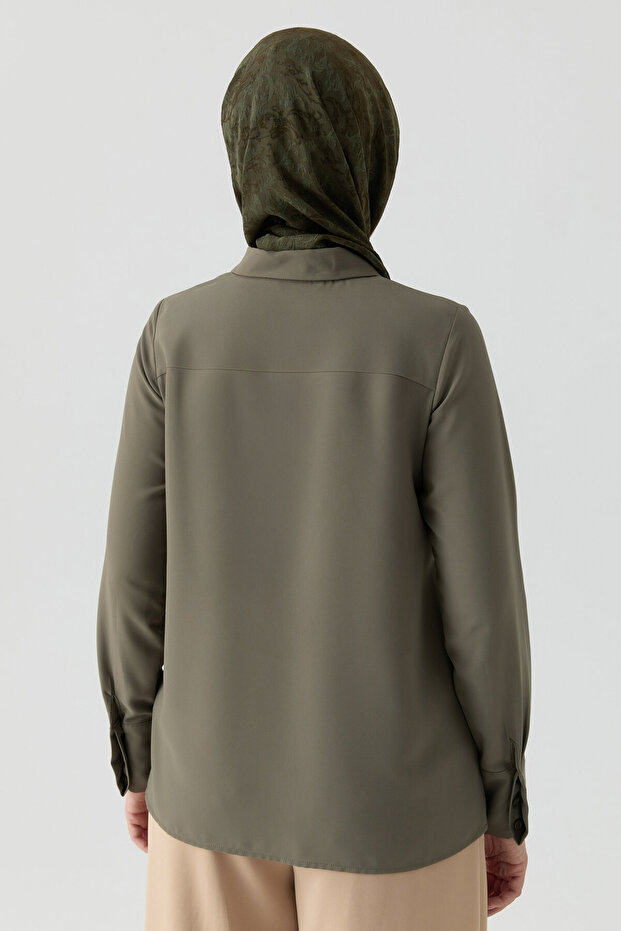 Gizli Patlı Basic Gömlek - Haki - 5