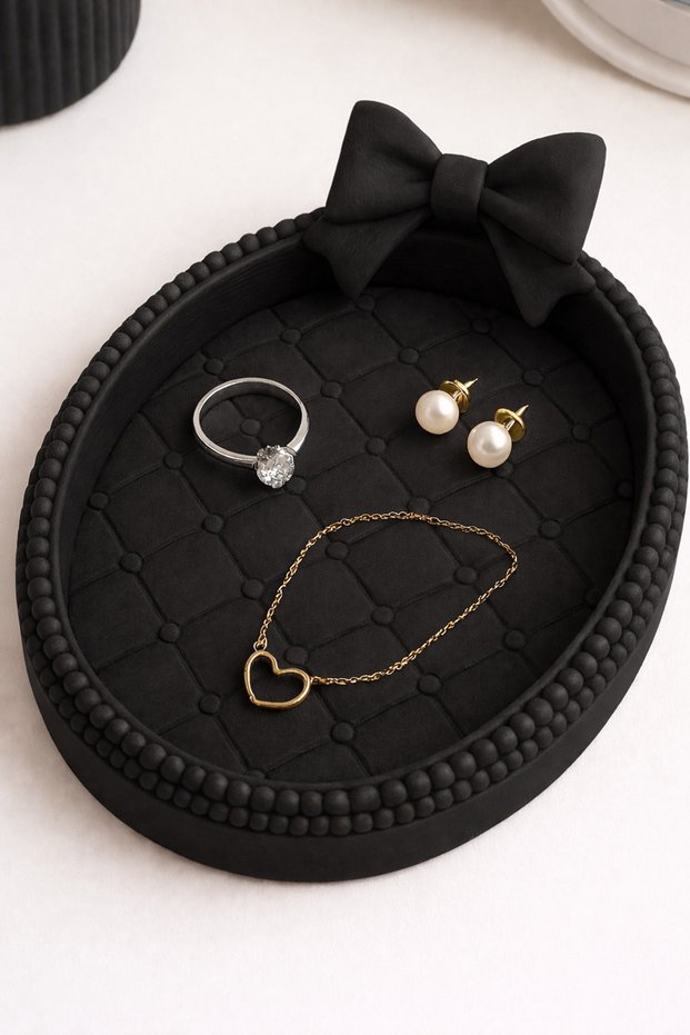 Mini Quilted Jewelry Tray with Bow Detail – Coquette Style Decorative Catchall
