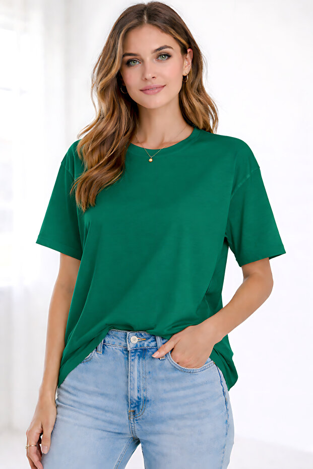 Unisex oversized Fit Basic βαμβακερό μπλουζάκι - 1