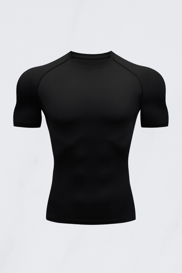 FitVult Baskısız Siyah Compression Likralı Vücuda Yapışan Body İçlik Tişört Kısa Kollu Gym Fitness