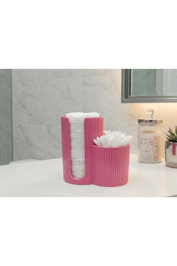 2-Compartment Makeup Cotton and Swab Organizer - Stylish White Bathroom Organizer