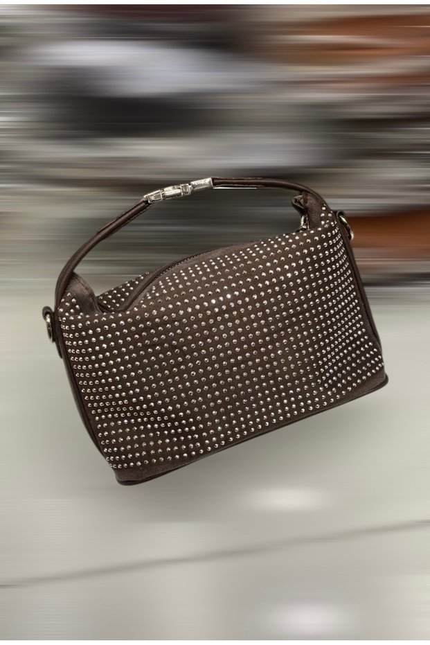High Quality Suede Chain Strap Medium Size Women's Hand and Shoulder Bag with Complete Stone Decoration