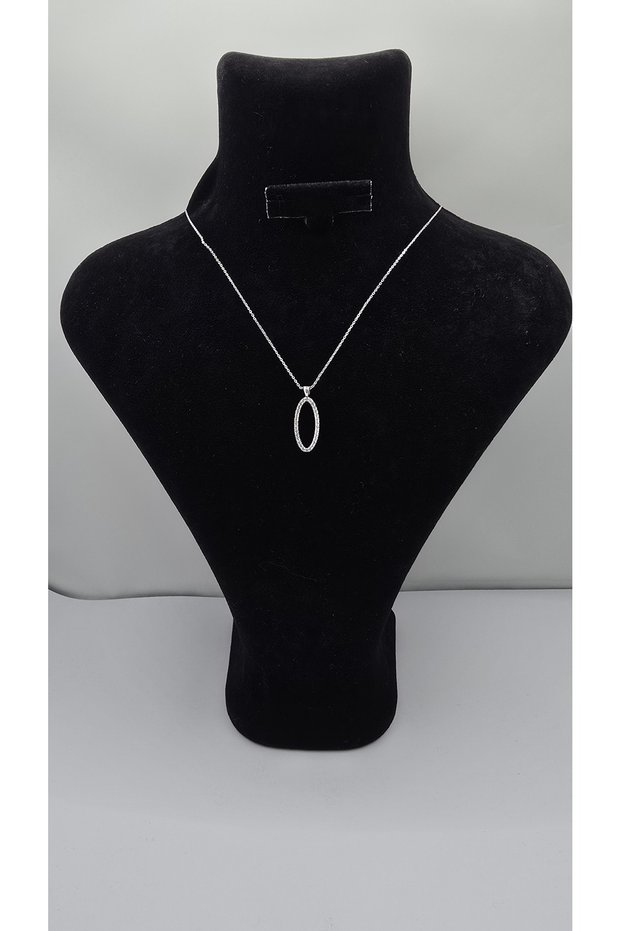 Stainless Steel Silver Color Ellipse Figured Zircon Stone Necklace