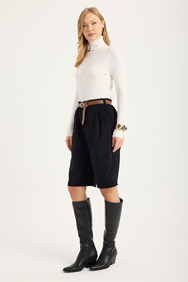 Fitilli Kadife Şort - 2