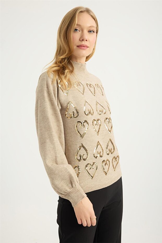 Dik Yaka Payetli Triko - 3