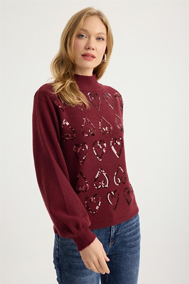 Dik Yaka Payetli Triko - 3