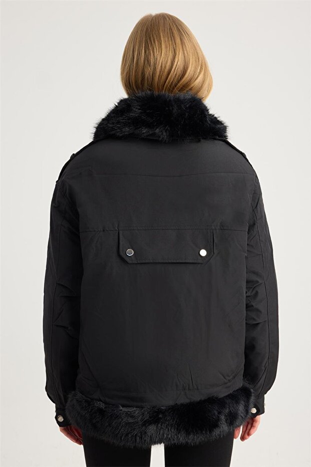 Katlı Çift Yaka Mont - 5