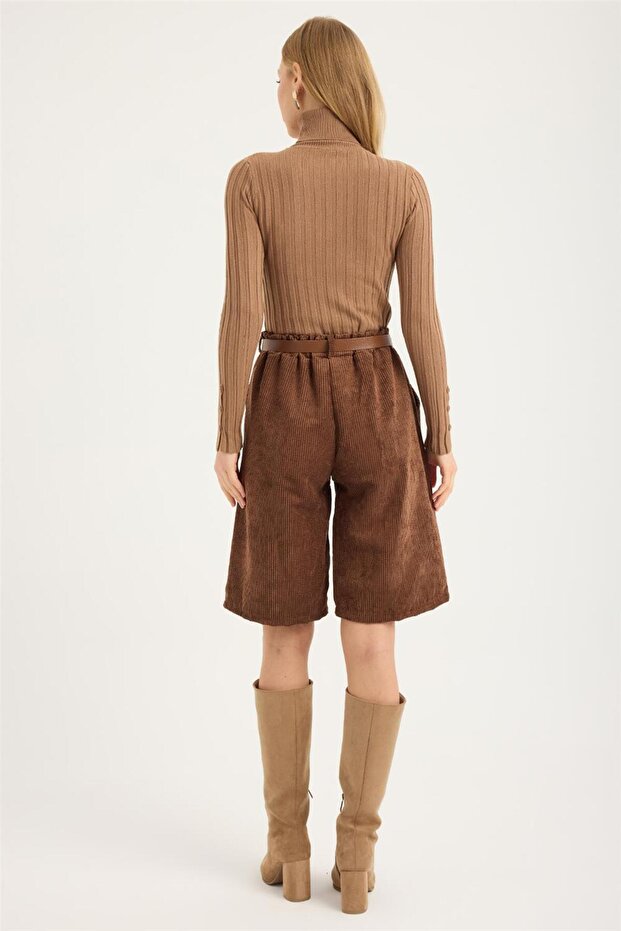 Fitilli Kadife Şort - 5