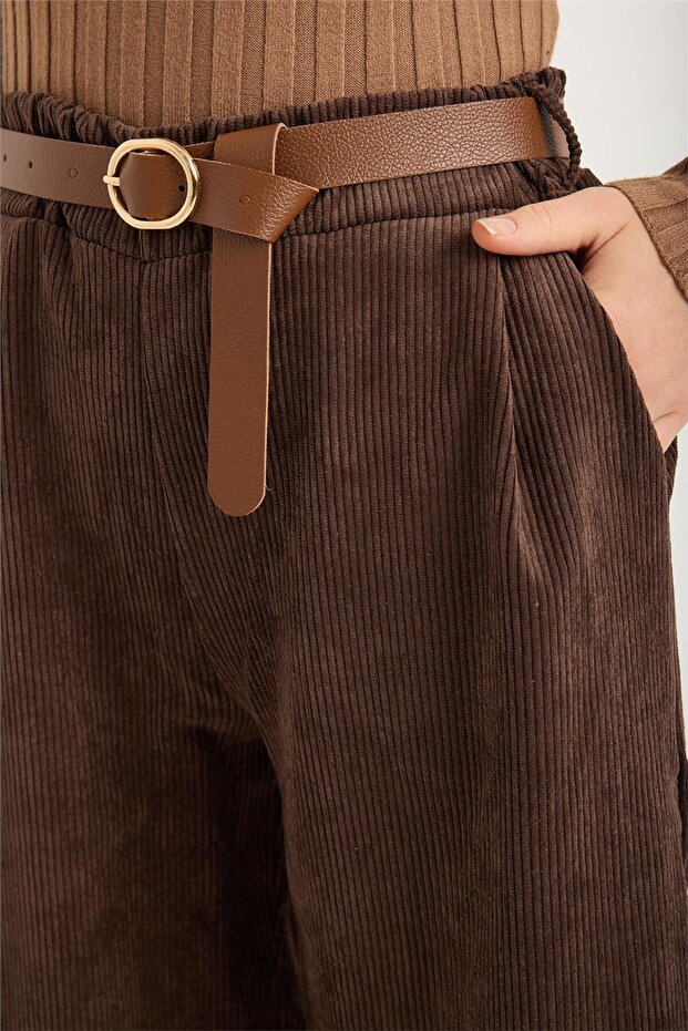 Fitilli Kadife Şort - 4