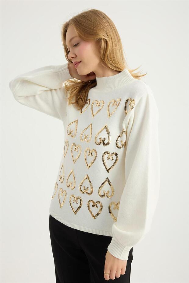 Dik Yaka Payetli Triko - 2