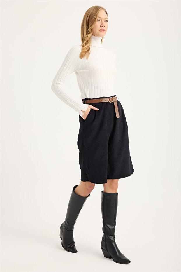 Fitilli Kadife Şort - 3