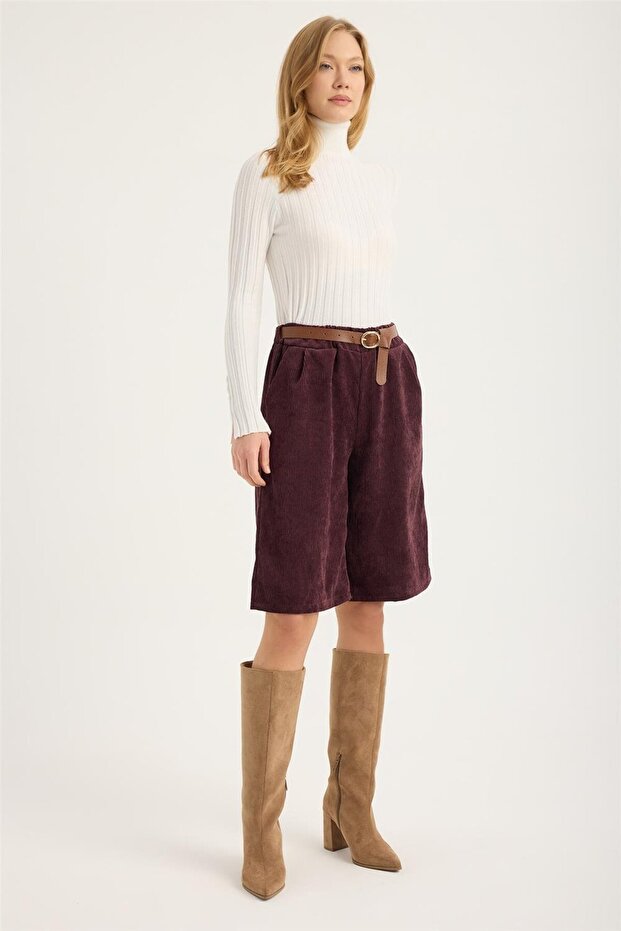 Fitilli Kadife Şort - 3