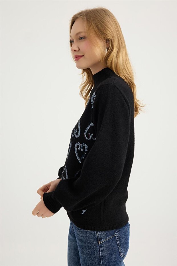 Dik Yaka Payetli Triko - 2