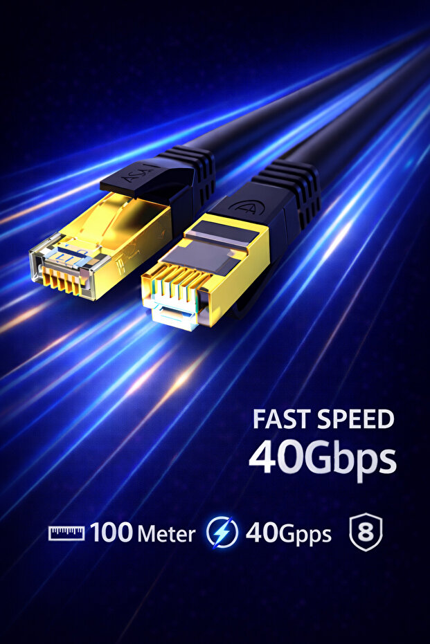 كابل إيثرنت Cat8 بطول 100 متر، عالي السرعة 40 جيجابت في الثانية، 2000 ميجاهرتز، RJ45، كابل شبكة محلية مضفر ومحمي