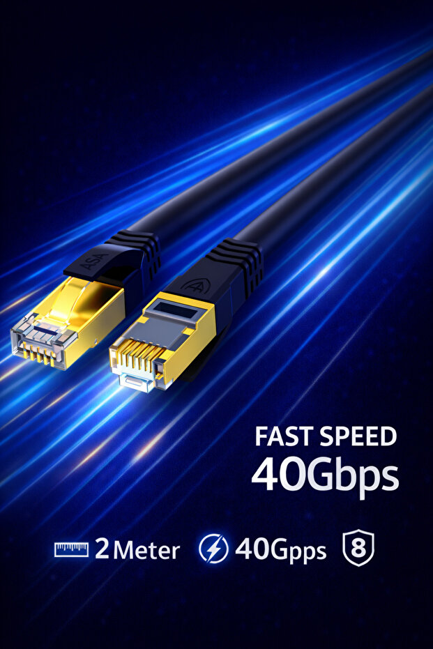 كابل إيثرنت Cat8 عالي السرعة 40 جيجابت في الثانية 2000 ميجاهرتز، كابل شبكة محلية محمي RJ45 بطول مترين