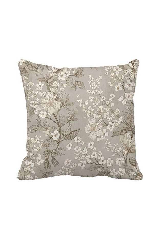 Double-Sided Printed Bohemian Floral Pattern Throw Pillow Cover - 43 X 43 Beige Gray Living Room Decor