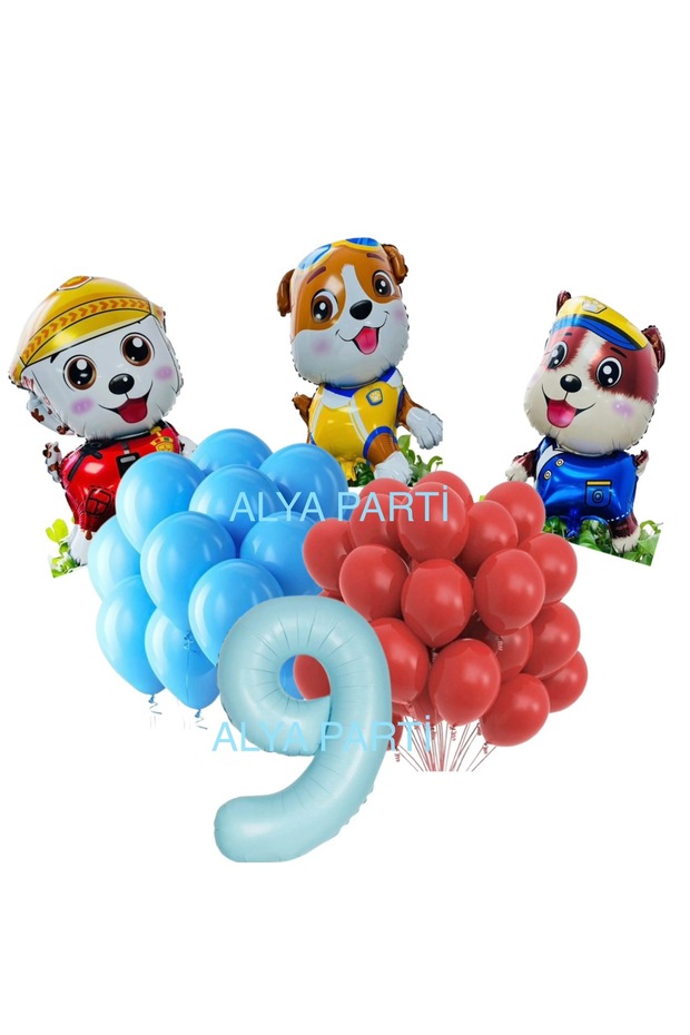 Party 9 Year Old Number Foil Balloon Cute Dog Birthday Set