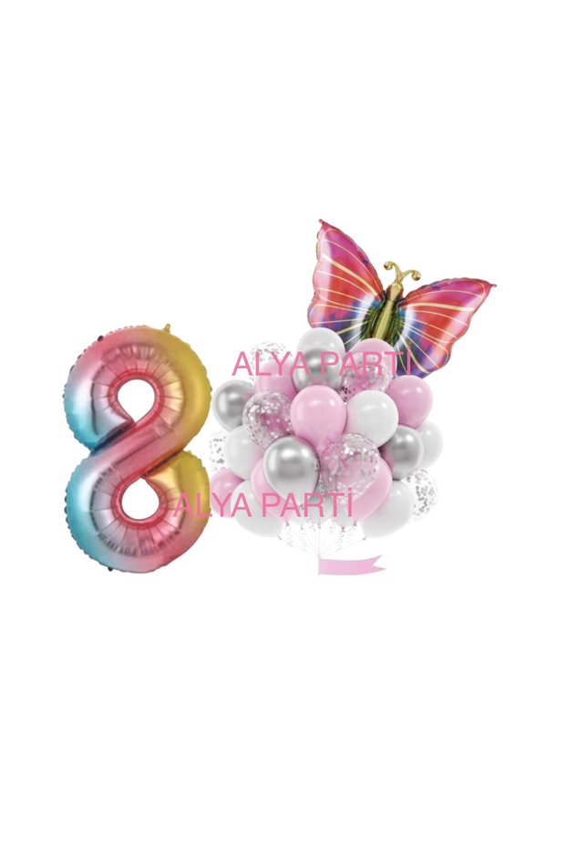 Party 8 Year Old Number Foil Balloon Butterfly Birthday Concept