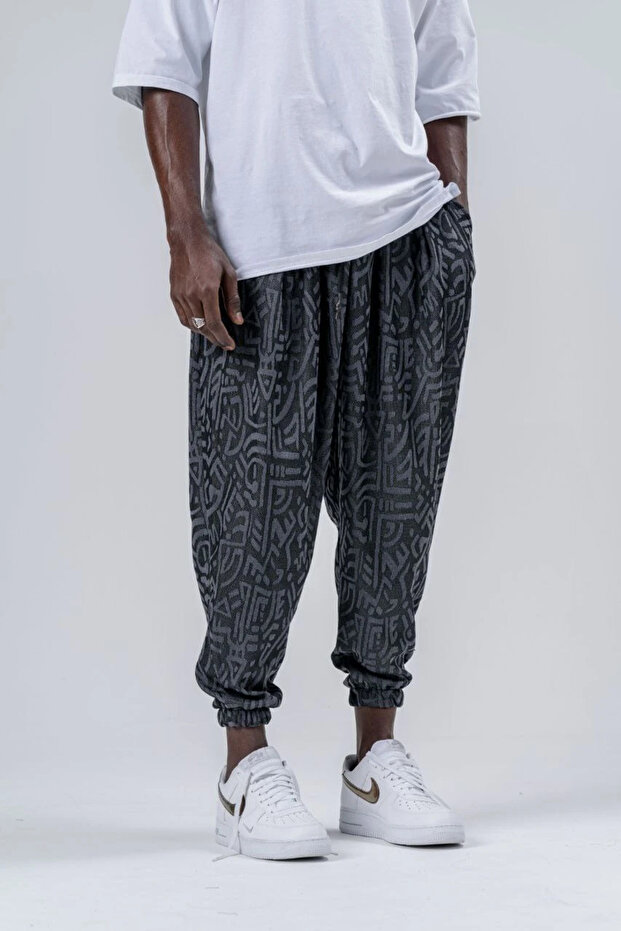 بنطلون شالوار منقوش بخصر مطاطي - 1