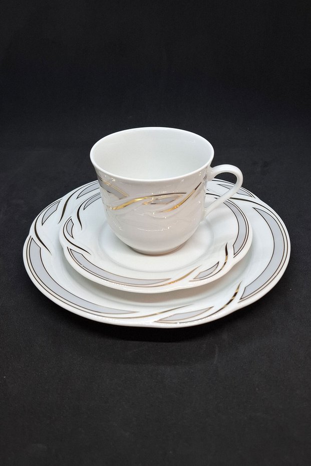 Vintage Marktleuthen Silver Grey Porcelain Tea/Coffee Cup 3 Pieces 150 ml