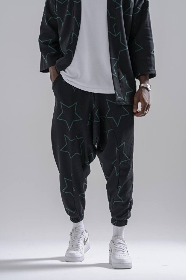 بنطلون شالوار منقوش بخصر مطاطي - 1