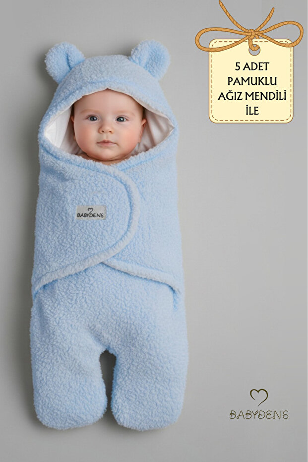 0-12 Months Welsoft Plush Baby Outer Swaddle, Sleeping Bag, 100% Cotton Lined Blanket with Teddy Bear Ears Inside