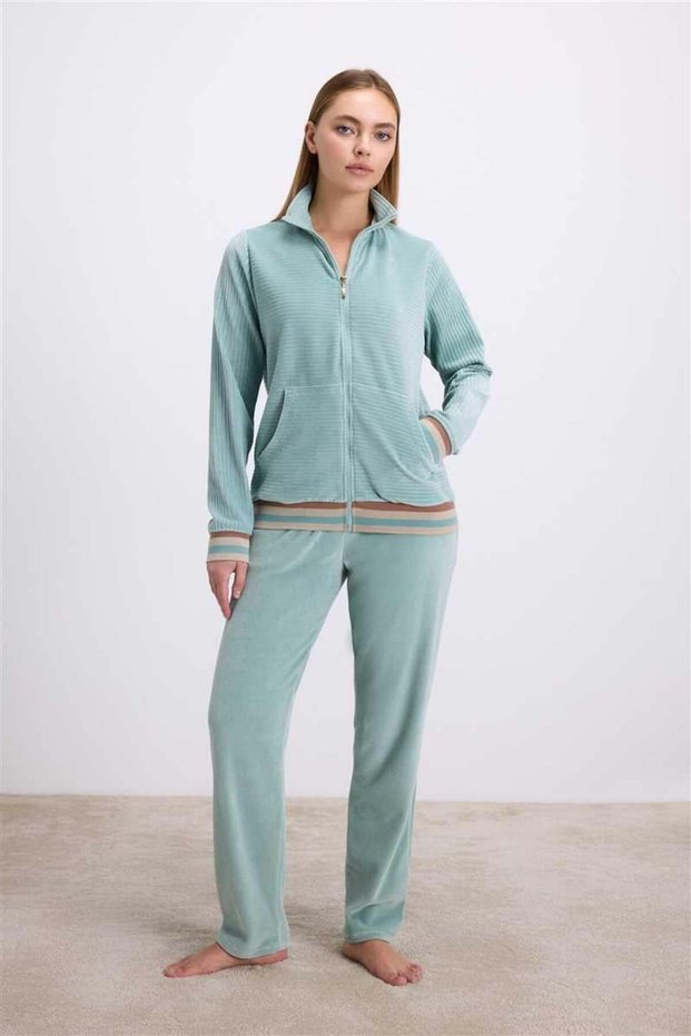Velvet Textured Long Sleeve Sweatshirt and Pants Set