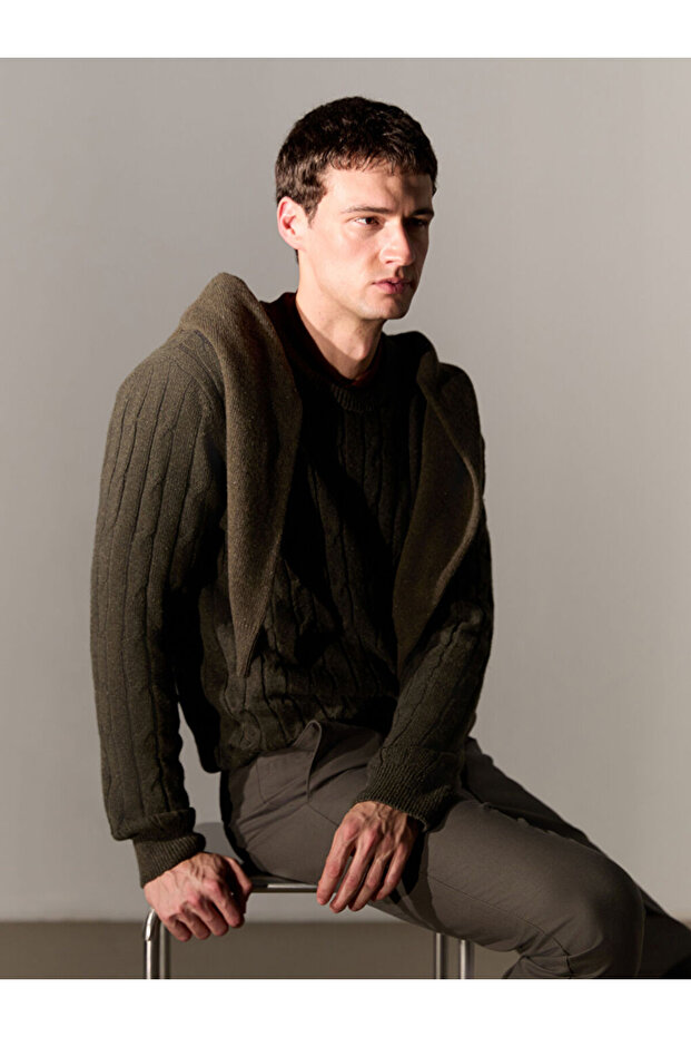 Esvab • Modern & Distinctive Hair Braided Embroidered Wool Blend Men's Knitwear Sweater