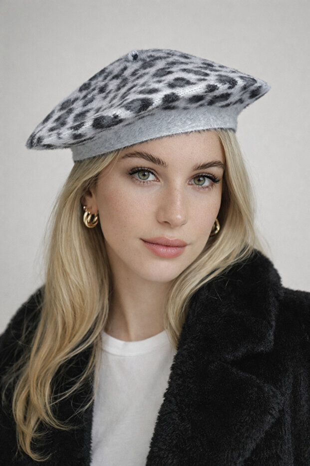 Leopard Painter Beret French - Wool Angora Hat Women
