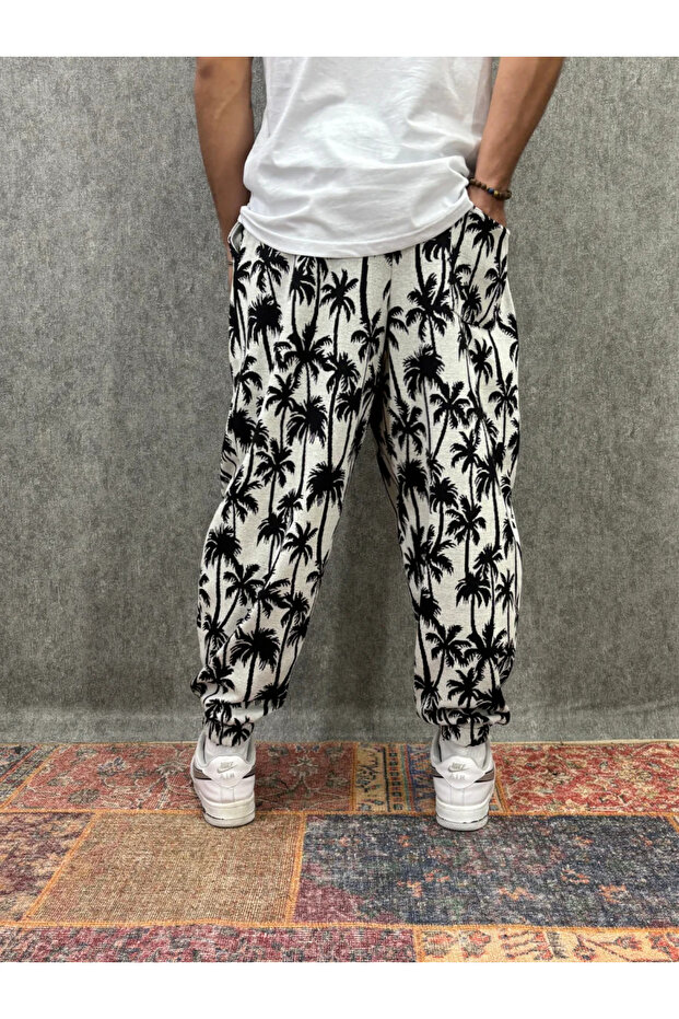 بنطلون نصف شالوار مطوي ومزين بنمط مع خصر مطاطي - 2