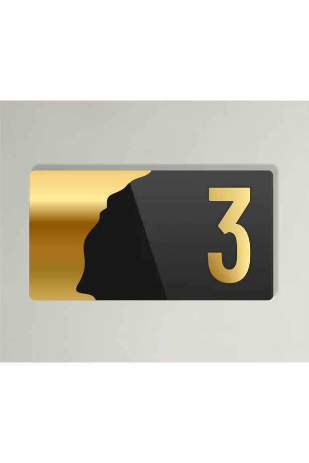 Gold - Black Plexiglass Horizontal 15X8 cm Hotel - Apartment Site - Apartment Office Door Number - Number 3 Three