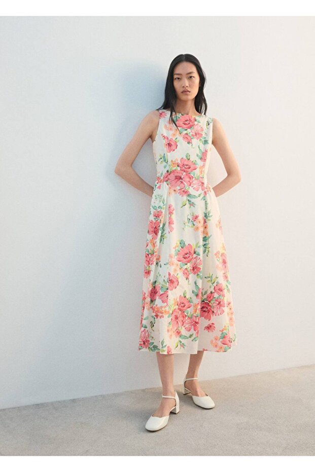 Çiçek desenli evaze elbise - 2