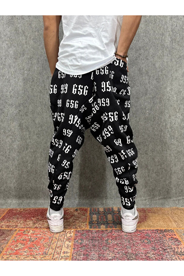 مبطن بالصوف شالوار منقوش بثلاثة خيوط مع خصر مطاطي - 2