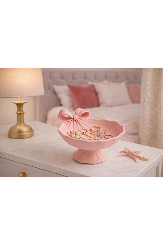 Decorative Jewelry Bowl with Ribbon Detail | Ring & Earring Organizer | Stylish Home Accessory