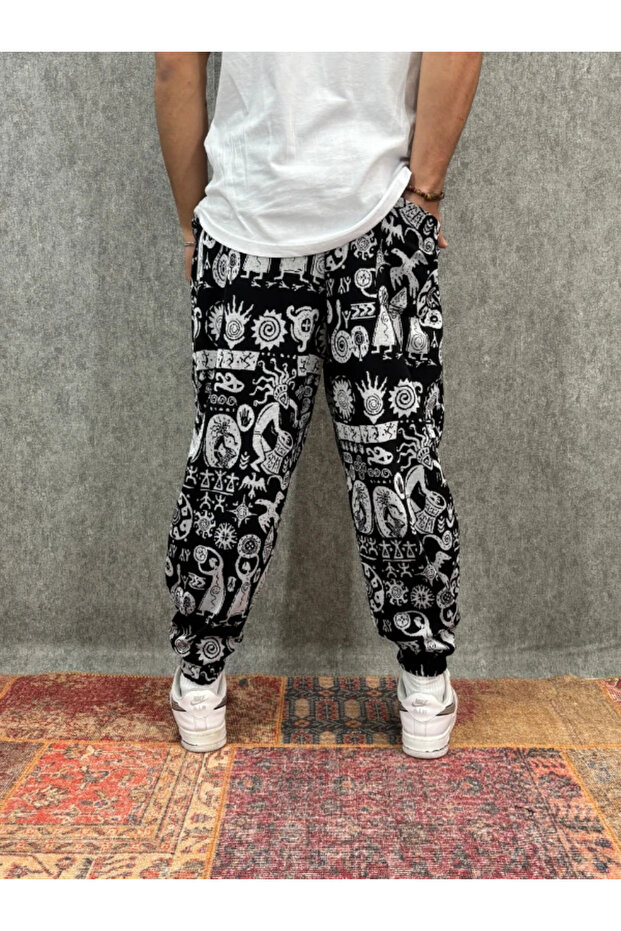 بنطلون نصف شالوار مطوي ومزين بنمط مع خصر مطاطي - 2